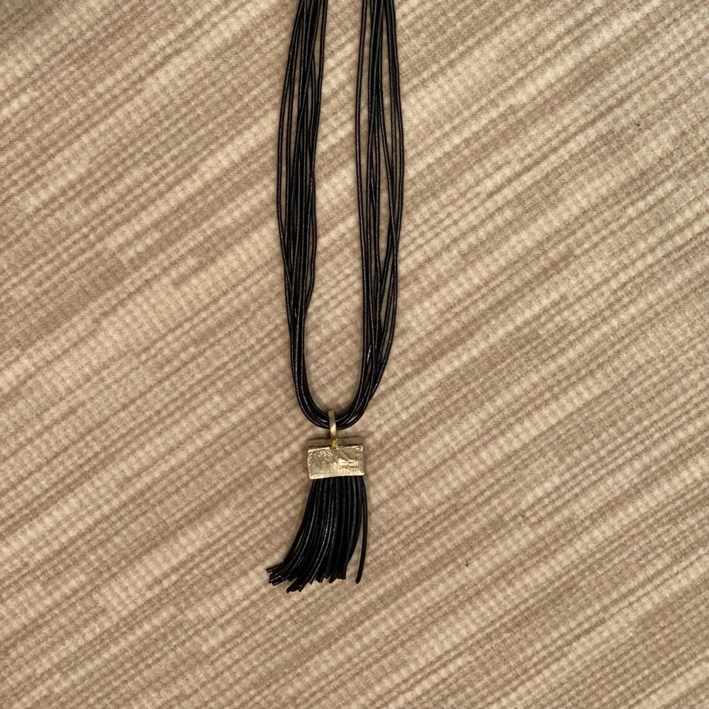 Necklace long black leather